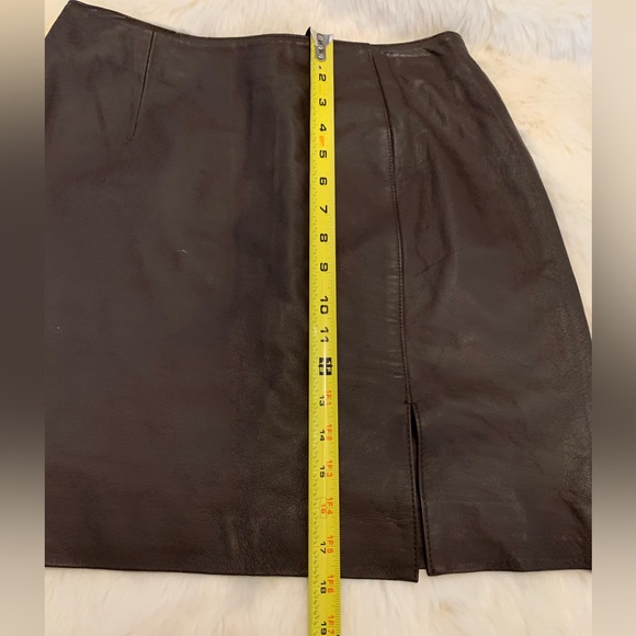 NEWPORT NEWS Brown Genuine Leather SKIRT womens size 12 Lined with Slit - Picture 7 of 8